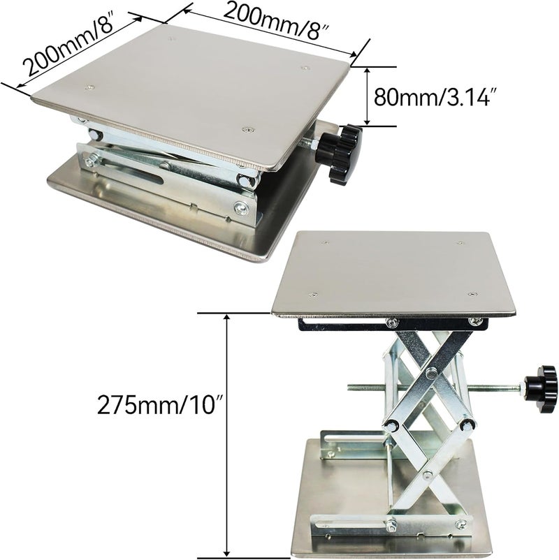 TEXALAN (R) 8x8 Lab Scissor Jack Lift Table SS304 Max. Height of 10" 33LBS Load - Image 2